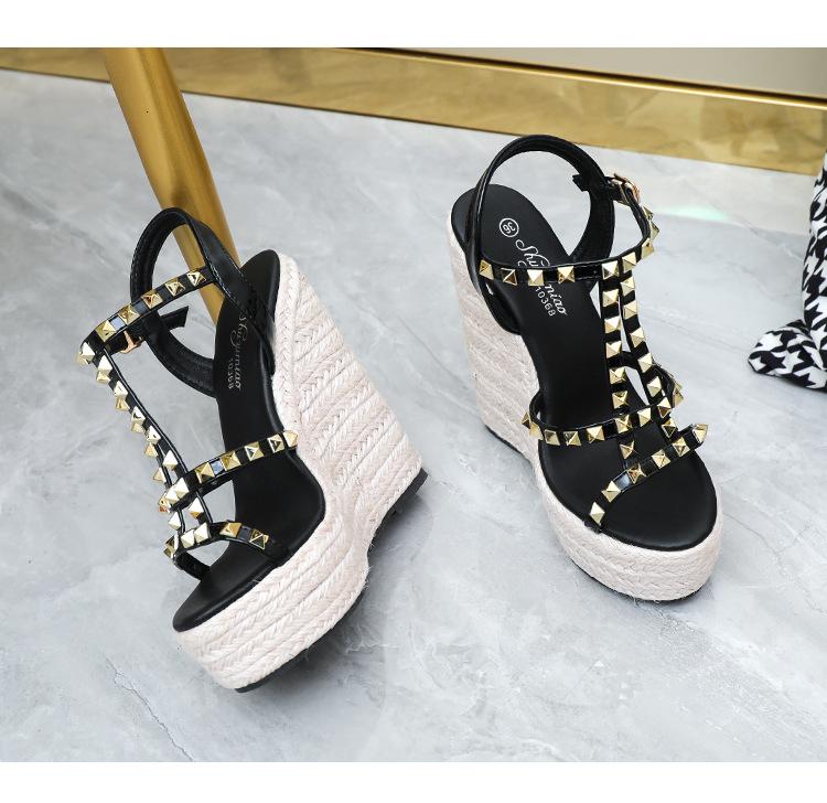 

Модная женская обувь Летние сандалии на платформе Тренд заклепок Высокий каблук Каблук-танкетка Сексуальная обувь для вечеринок Обувь на высоком каблуке Сандалии на платформе 39 чёрный
