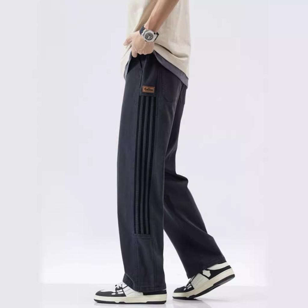 American vibe high street wide-leg sweatpants men's spring heavy straight striped casual pants trendy retro sports pants