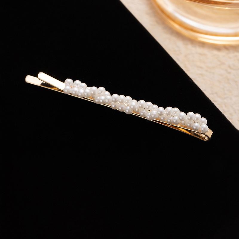 Pearl Flower Hairpin Advanced Korean Handmade Bangs One-Word Clip Girl Side Clip Hairpin Hair Accessories