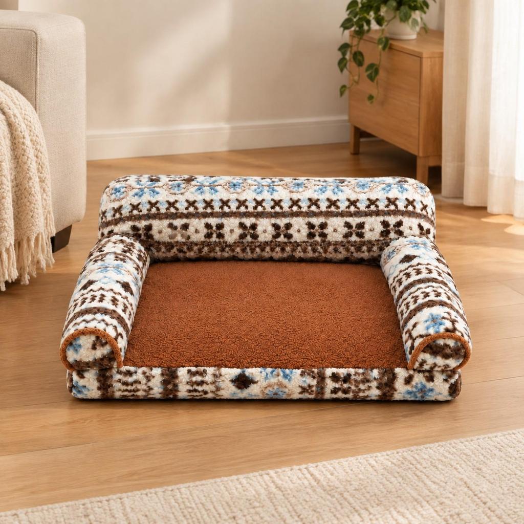 Floral Pet Sofa Bed Soft Padded Warm for Dogs, Cats, Bedroom, Living Room, Reading