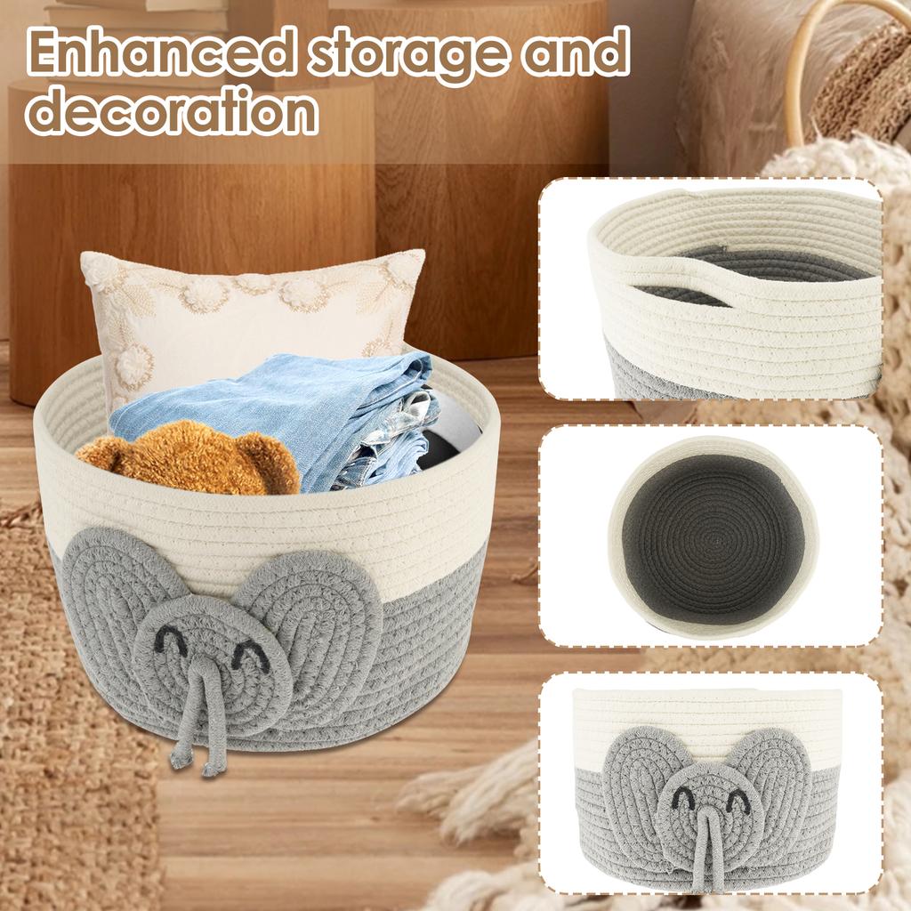 Elephants Cotton Rope Storage Basket Cute Baby Laundry Basket Versatile Safe Cotton Rope Toy Storage Basket for Home