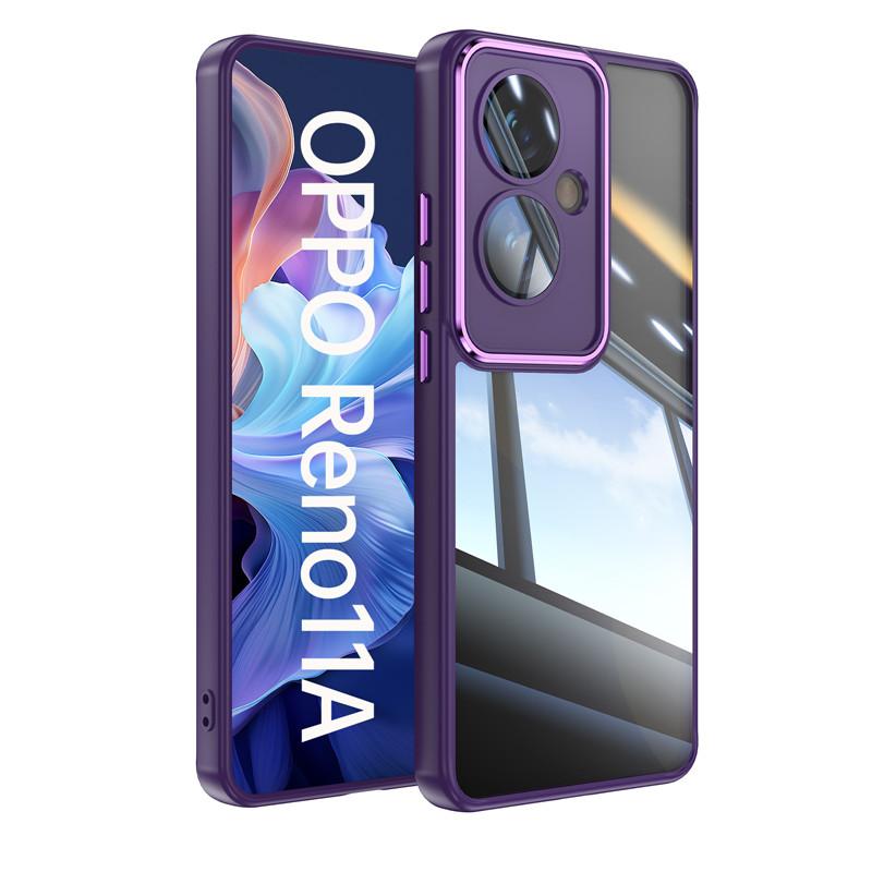 For Oppo Reno 11A 11 F F25 Pro Metal Armor Back Transparent Tempering Shell Full Cover With Lens Film Super Anti-drop Case Protector