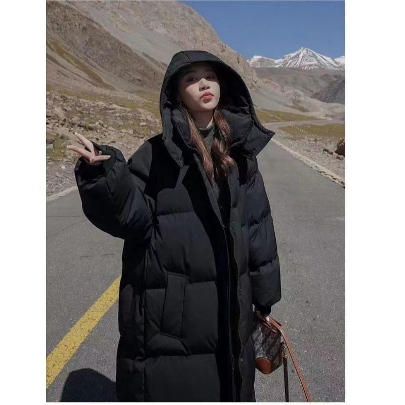 Koreai Divat Női Téli Vastag Középhosszú Laza Pehelykabát Meleg Kabát Térd Fölé