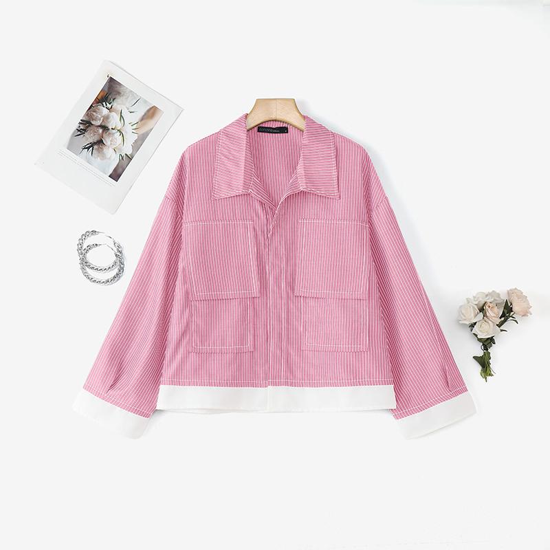 

ZANZEA Женская повседневная блузка в полоску с отложным воротником, свободного кроя, с длинным рукавом 5XL розовый