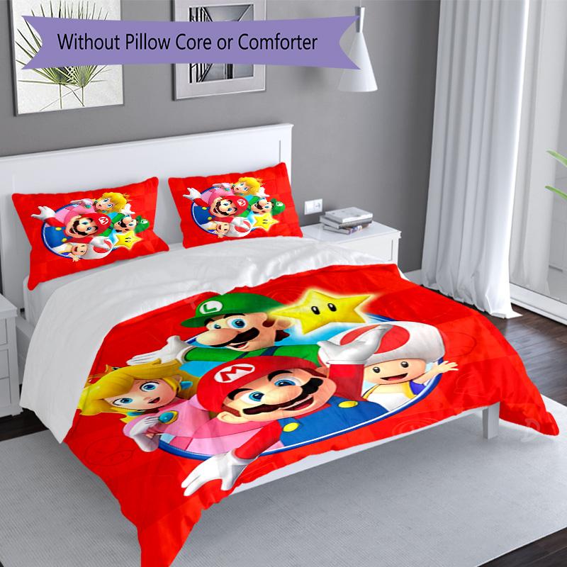 3pcs Super Mario pattern bedding set duvet cover set includes duvet cover &pillowcases, perfect all season bedroom decoration & gift