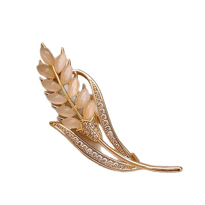 Rhinestone Cat's Eye Wheat Ear Luxury Fashion Brooch - Creative, New Design, Versatile Accessory