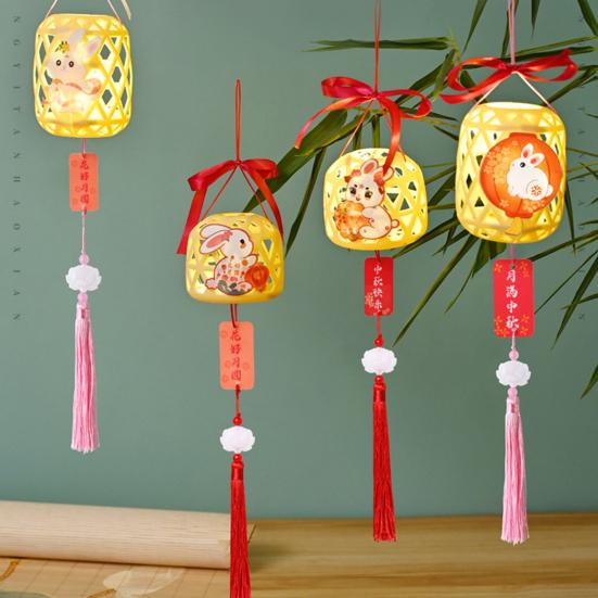 Kit Lanterna di Carta di Bambù Intrecciato Fai da Te Lanterna Cinese di Plastica Portatile per Festa di Primavera Festa di Metà Autunno Decorazione