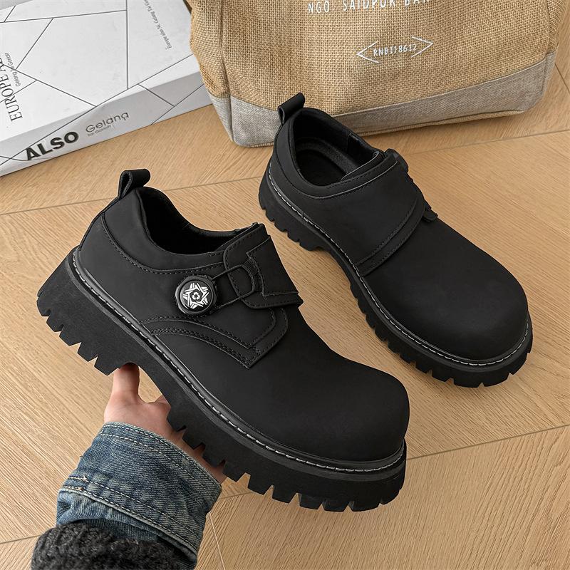 

Мужские кожаные туфли весна 2025 новые британские повседневные туфли дерби с большой головой мужские спортивные туфли на платформе 241229-T 46 чёрный