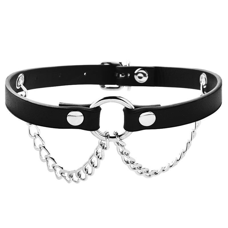 Punk Double Chain Collar Punk Alloy Chain Neck Chain Neck Ring Rock Women S Head Leather Necklace
