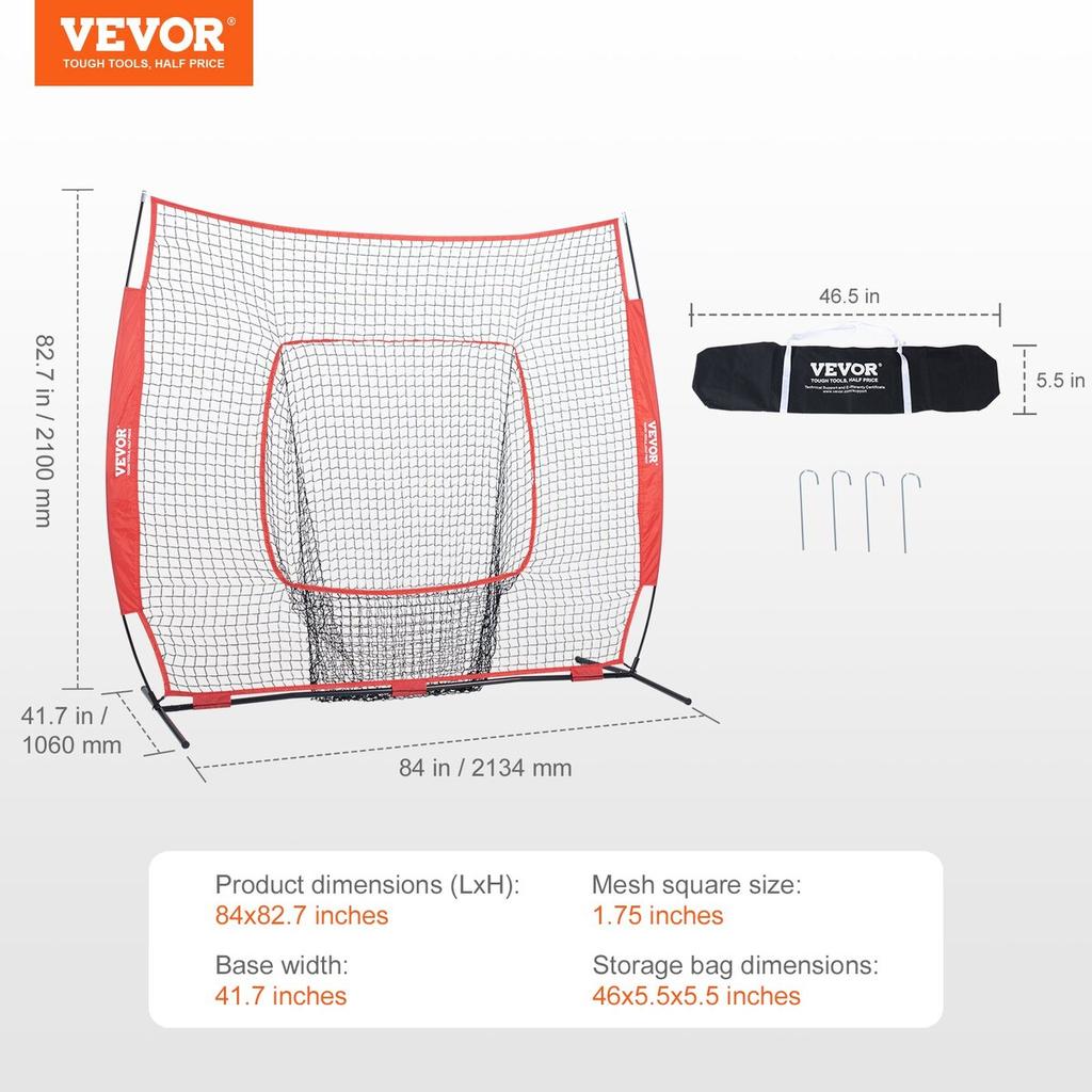 7x7 Ft Baseball Softball Practice Net, Portable Baseball Training Net for Hitting Batting Catching Pitching, Backstop Baseball Equipment Training Aids