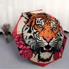 1pc Tiger Flowers Automatic Open/close Folding Compact Umbrella, 8-Rib Sturdy Canopy, Lightweight Portable, Everyday Use, Gift,049