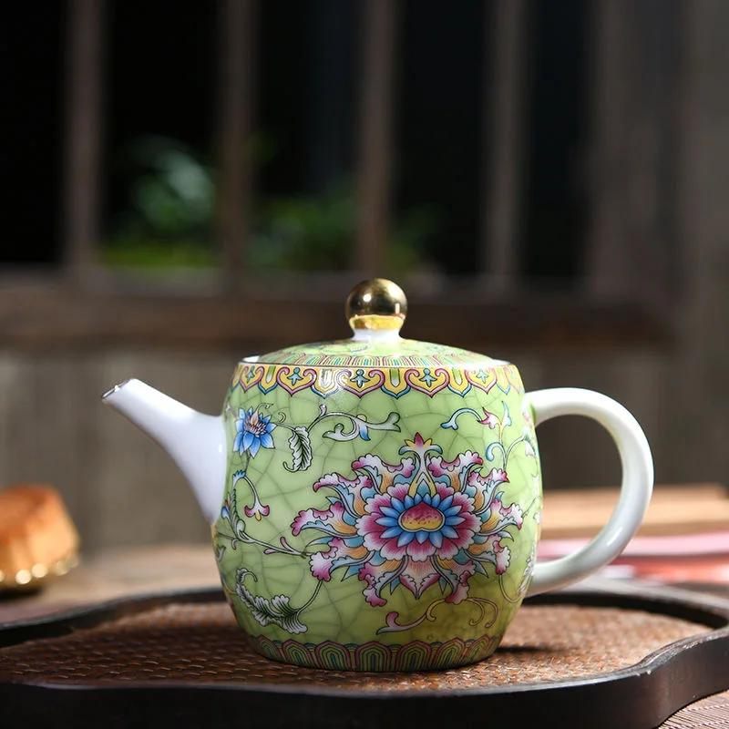 Enamel Painting Tea Pot Porcelain TeaPot Home Ceramic Chinese Tea Set Chinese Color Painting Hotel Restaurant Kettle About 300ML