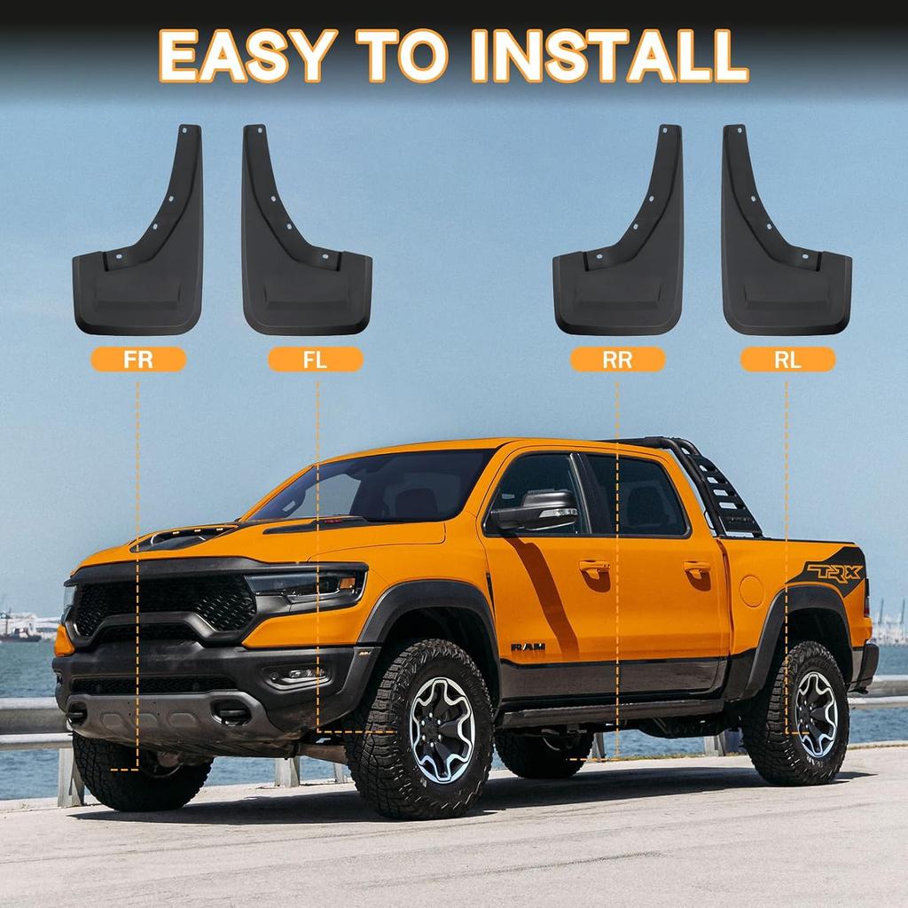 Mud Flaps Mud Guards Replacement for 2025-2025 1500 Front Mudflap and Rear Mudguard No Drilling Required 4pc Set