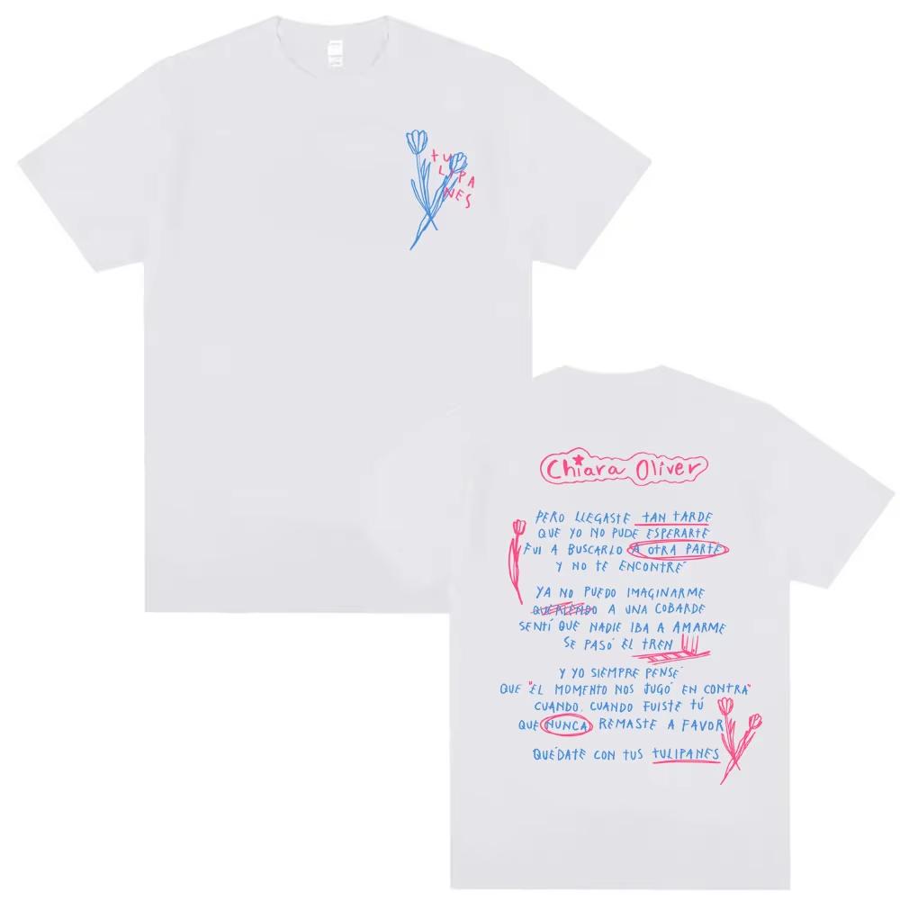 Singer CHIARA OLIVER Album Letters Print Tshirts Men Women Casual Cotton Short Sleeve Top Vintage Style High Street Tshirt