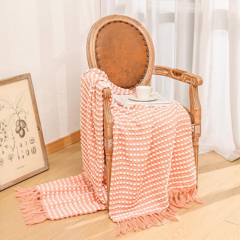 Chenille Knitted Bean Throw Blanket Summer Thin Sofa Cover Blanket Air Conditioning Bed Tail Blanket Woven Blanket For Office Nap Use
