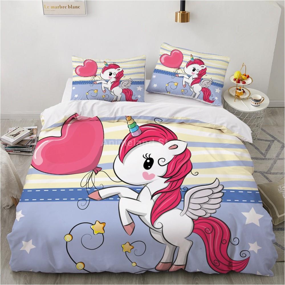 Girl Pink Unicorn 3D Bedding Set Kids Bed Linen Quilt Duvet Cover Sets Home Textile Decor Twin Single Queen King Size Gift Cute