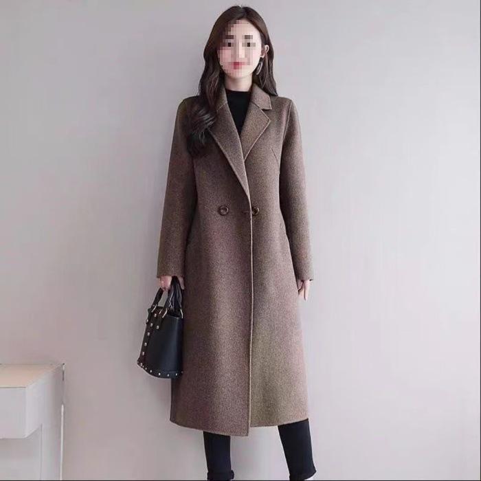 Women s Mid-Length Slim-Fit Wool Coat - 2025 Spring/Autumn Collection L кофейный