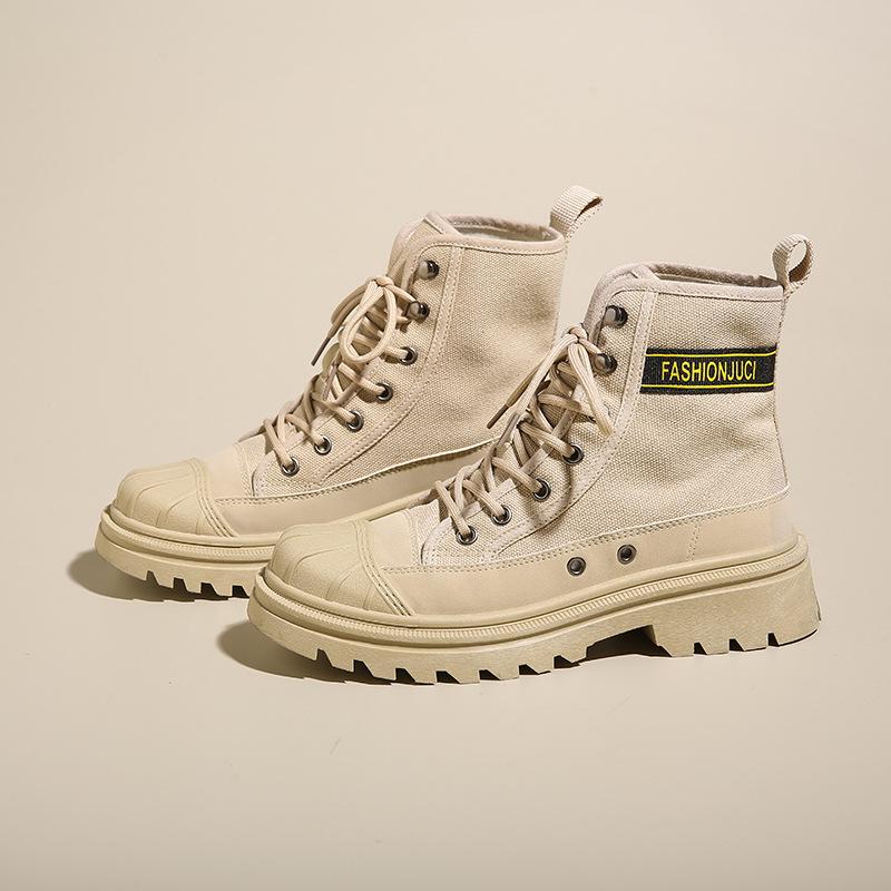 Shell Head Denim Canvas Motorradstiefel Damen Sommer Dicke Sohle Kurzer Schaft Mesh Rot Arbeitsanzug Lokomotive Kurze Stiefel