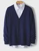 Pánský kašmírový vlněný kardigan svetr s výstřihem do V - Volný jednobarevný, Dlouhý rukáv, Ležérní univerzální (2024).