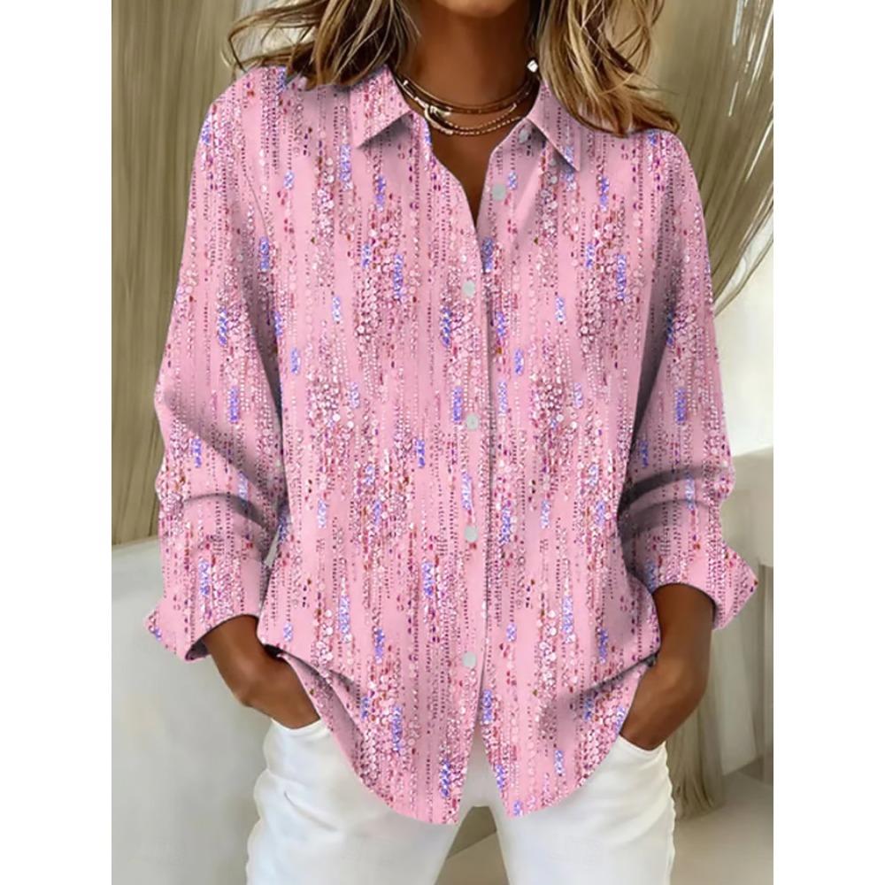 Blumenmuster Damenbluse Frühling Herbst Femme Büro Dame Knopfleiste Umlegekragen Hemden