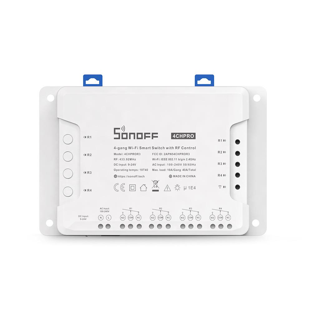 Sonoff 4CH PRO R3: Upgraded 4-way Smart Switch with Voice Control for Home Automation.