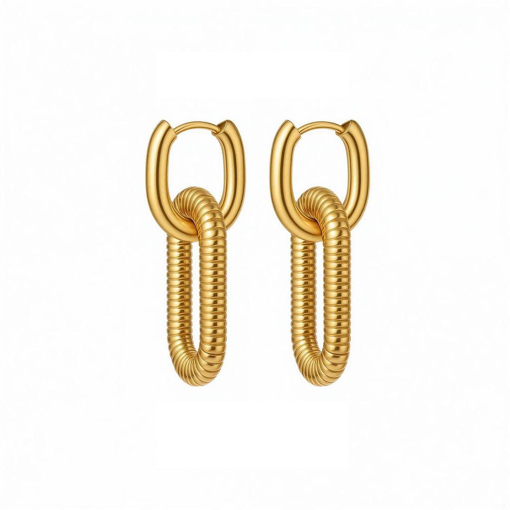 European Ribbed Chain Earrings: Retro Gold, High-End Niche Design for Women