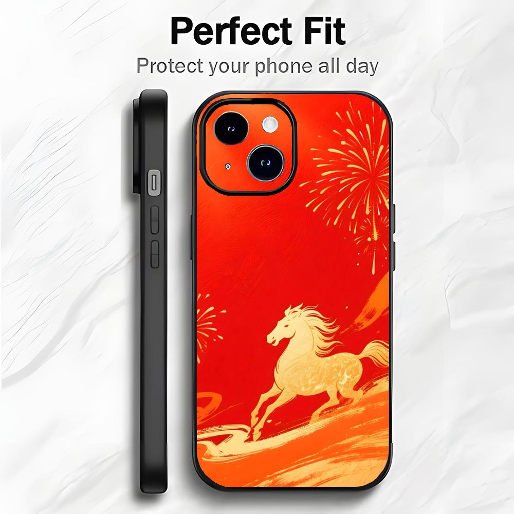 Red Happy Art Chinese New Year 2026 Horse Phone Case Phone Case Soft Packaging Lightweight For iPhone17 16 15 14 13ProMax