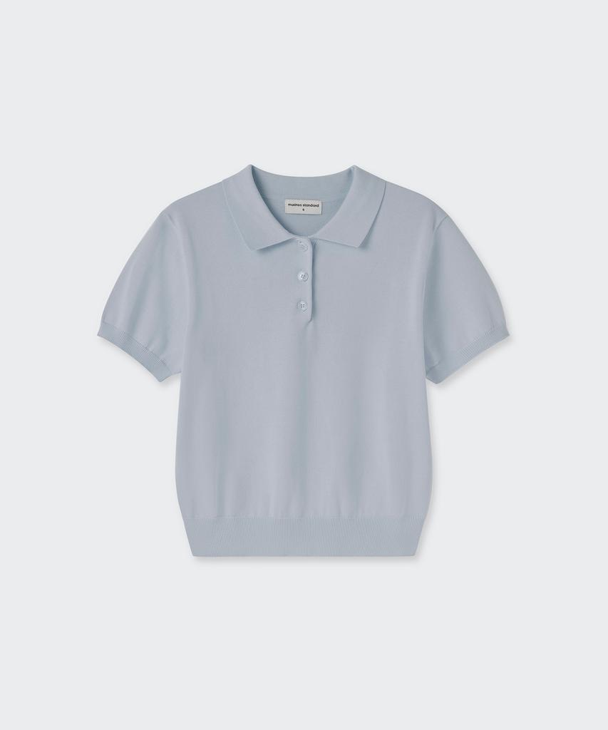 MUSINSA STANDARD WOMAN Women'S Washable Supima Cotton Knitted Polo Shirt [Ash Light Blue]