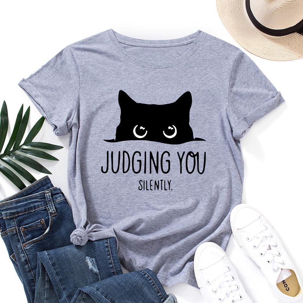 

Cotton T-Shirt Short Sleeve Round Neck Women 2d Print Tops S