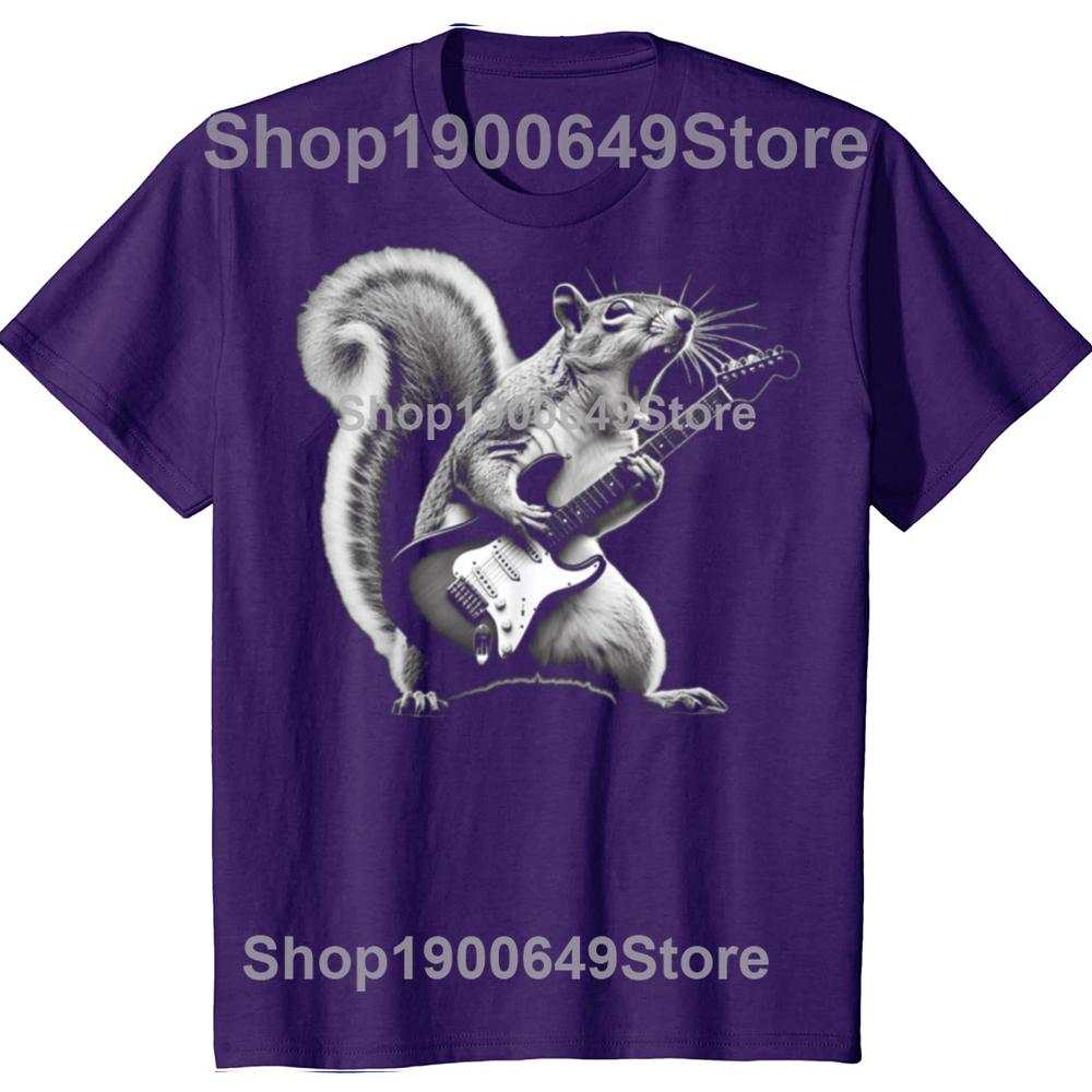Funny Squirrel Playing Guitar Rock and Roll T-shirt Men Women's Fashion Casual Tshirt 100% Cotton Loose Oversized T Shirt Summer