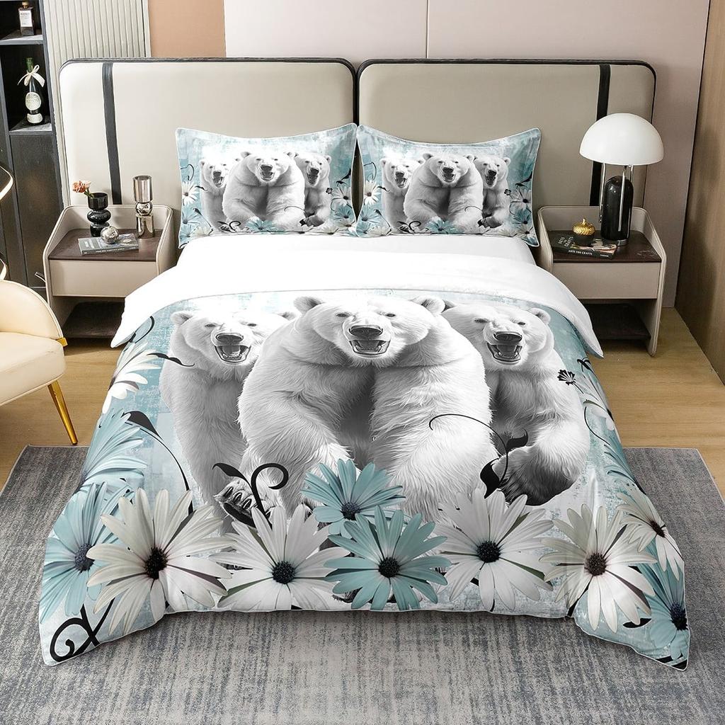 Comforter Polar Bear Queen Size Natural Sunset Sky Arctic Glacier Ice Lake Lovely Wild Animal Comforter Warm