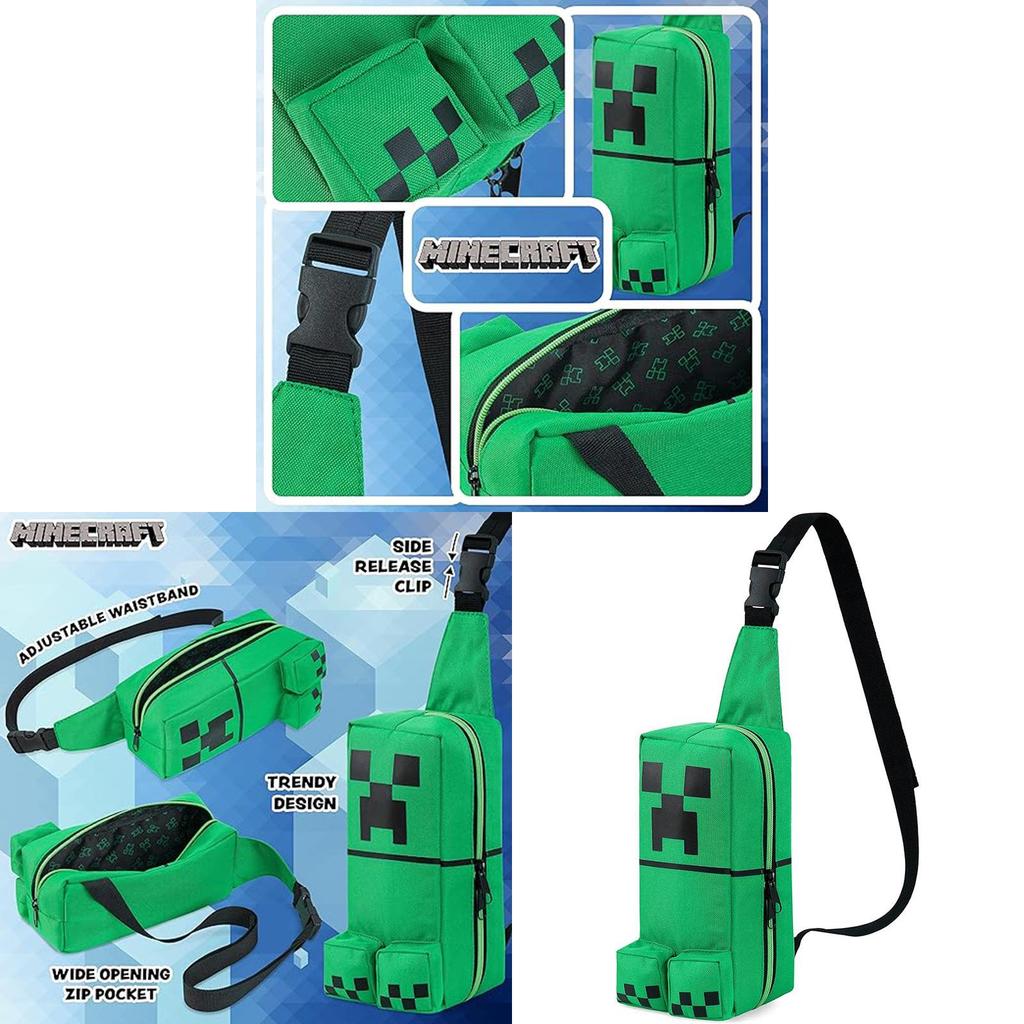 Minecraft Backpack Canvas Cartoon Creeper Wolf Casual Shoulder Bag For Daily Use