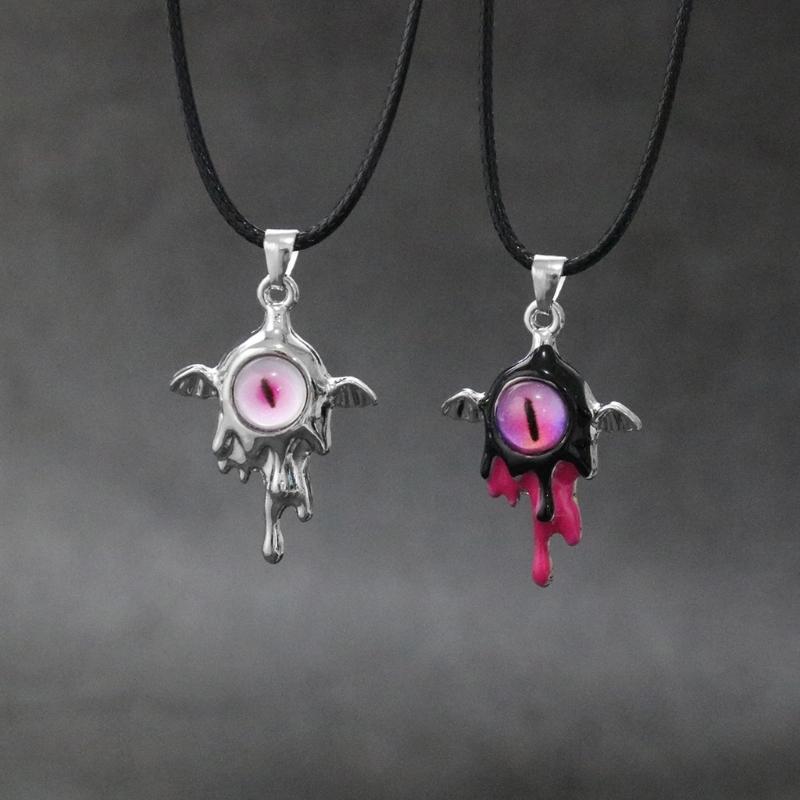 Gothic Liquid Heart Pendant Necklace Devil Eye Cross Choker Punk Devil Eye Clavicle Chain for Women Jewelry Accessories