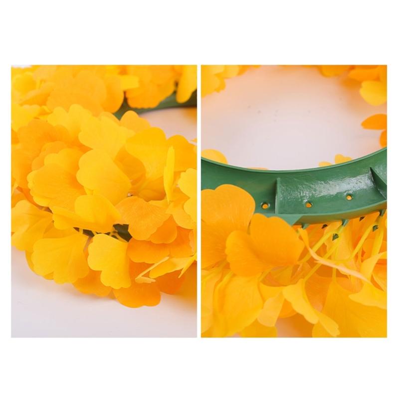 Elegant Thanksgiving Festive Door Decoration 15.75inch Artificial Ginkgo Biloba Leaf Christmas Wreath Fade Resistant