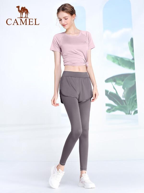 Kamelfärgad Unisex Kortärmad Tvådelad Set för Yoga & Sport