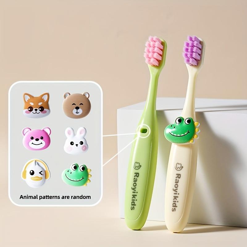 Soft-bristled cartoon toothbrush, children's training toothbrush, colorful animal face design, ideal for oral cleaning, fun toothbrush, soft bristles