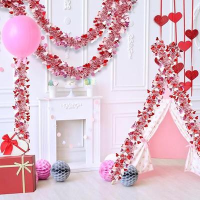 Dense 2M Heart Tinsel Garland DIY Love Sequins Valentines Garland Decorative Garland Ceiling Decor Hanging Decor Indoor Outdoor