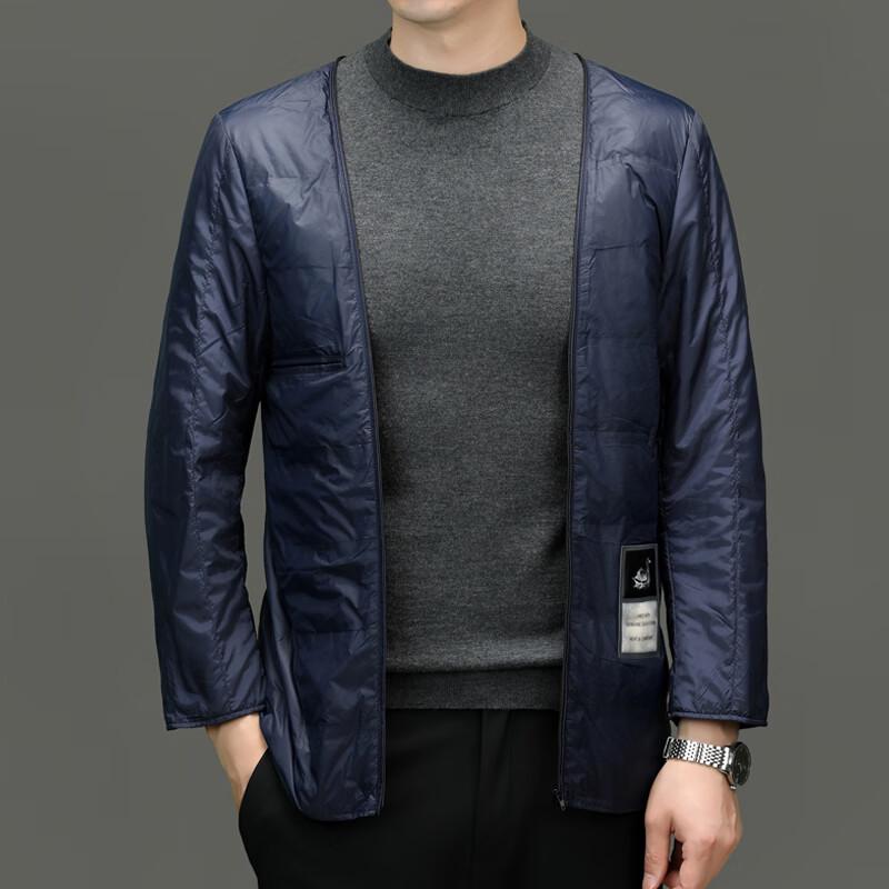 Firstview Men's Wool Blend Lapel Overcoat with 90% Down Lining