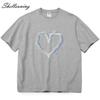 Shellsuning Loose O Neck Cotton Printed Shirts Women Summer Kawaii Heart Graphic Tees Female Casual Short Sleeve Base Black Tops