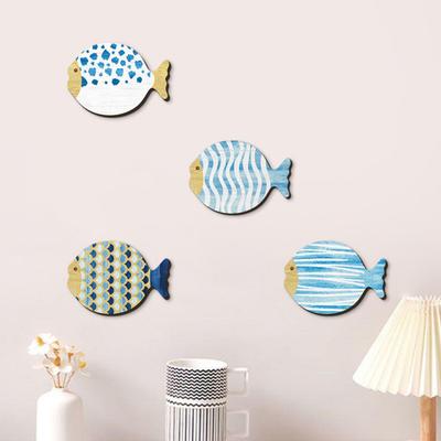 4Pcs/Set Wooden Fish Wall Decoration Farmhouse Rustic Nautical Fish Wall
