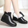 Winter Flat-heeled Short Boots Female Mother Shoes Velvet Female Cotton Shoes Elderly Warm Wool Shoes Large Size Medium and Old Leather Shoes