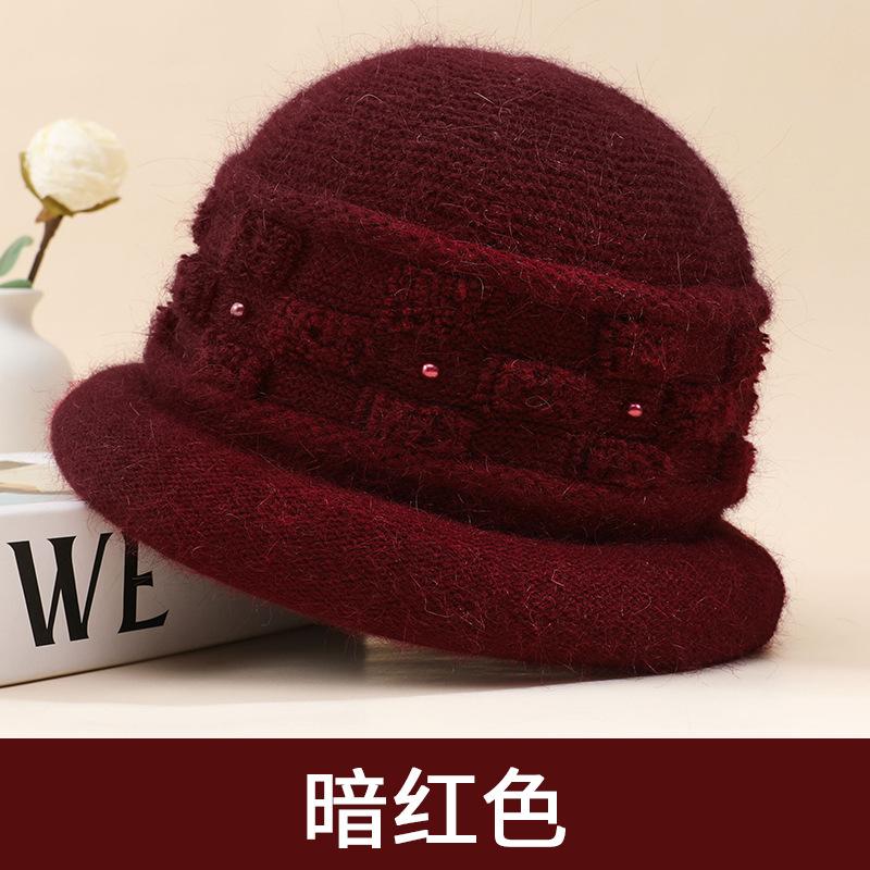 Middle aged mother grandma winter hat ladies fleece warm old lady rabbit fur knitted wool hat thickened