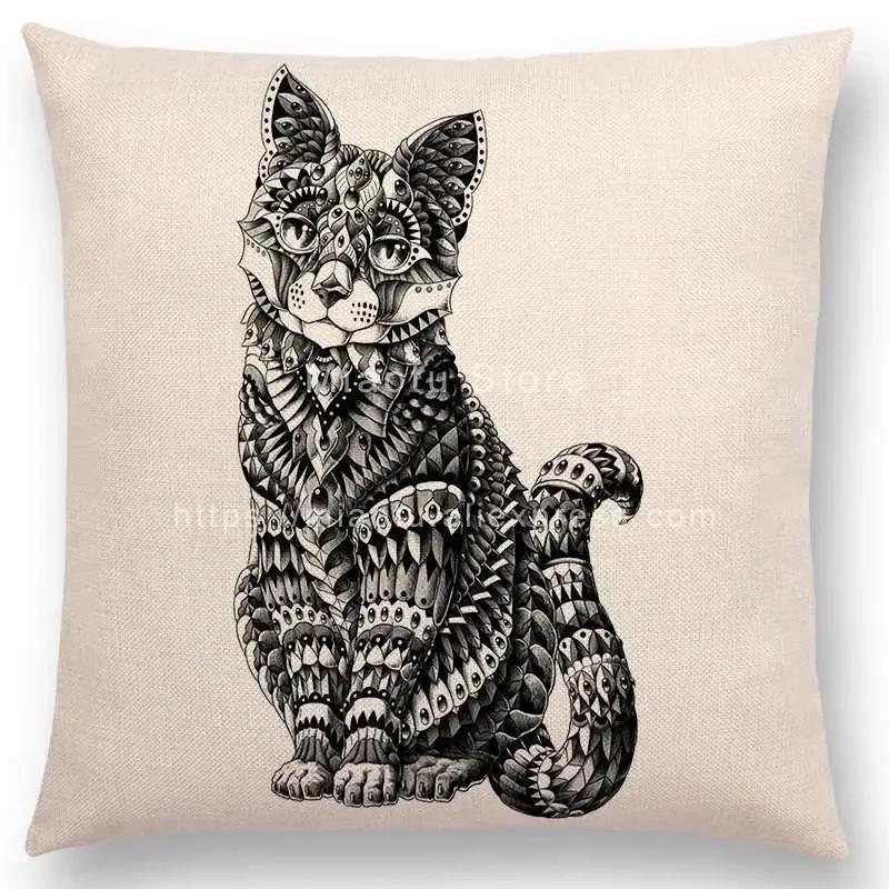 New Ornate Brave Animals Totems Free Beast Faith Tattoo Prints Cushion Cover Sofa Throw Pillow Case Owl Elephant Shark Bear