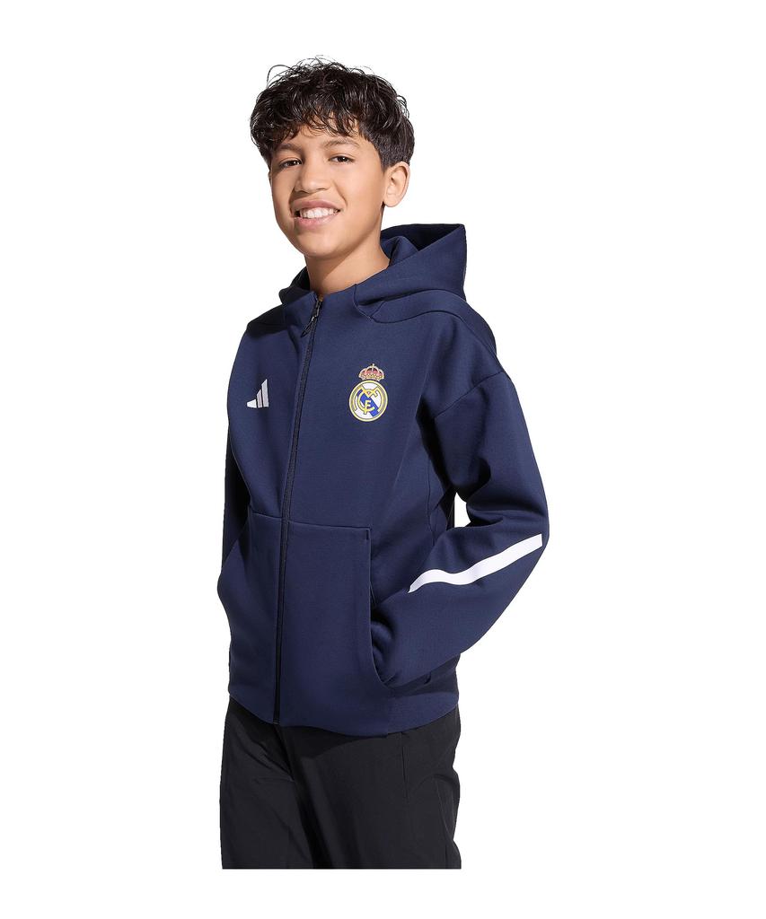 Adidas Real Madrid Junior RMD Anthem Jacket Námořnická fotbalová mikina s kapucí pro děti 2025-26 (KKW97-KC3737), Na zip