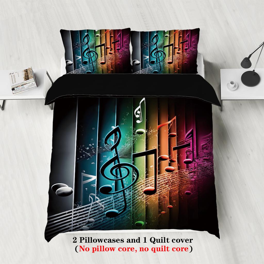 3pcs Color musical note pattern bedding set, 1*duvet cover+2*pillowcase,for single bed, teenagers and adults bedroom, home decor