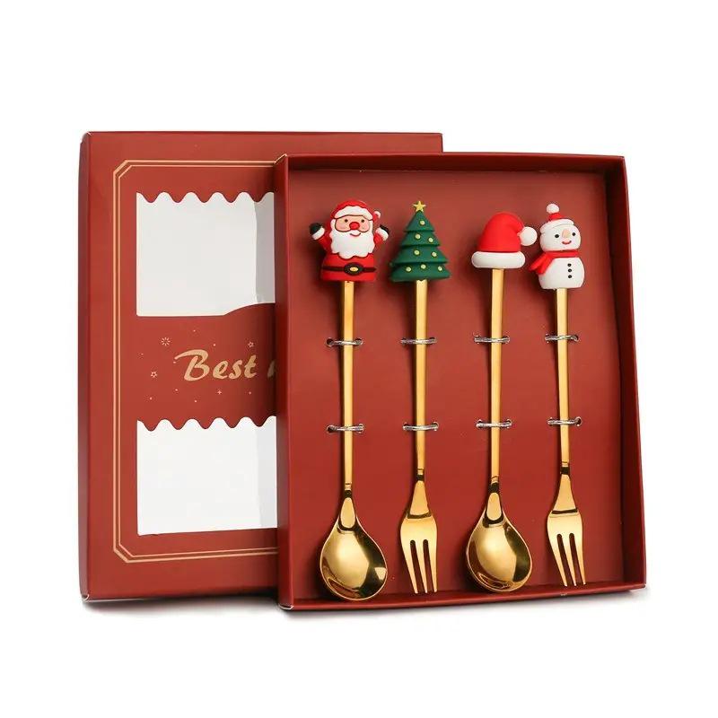 Cartoon Christmas Tree Stainless Steel Dessert Cutlery Set: Cute Fruit Fork & Spoon Gift