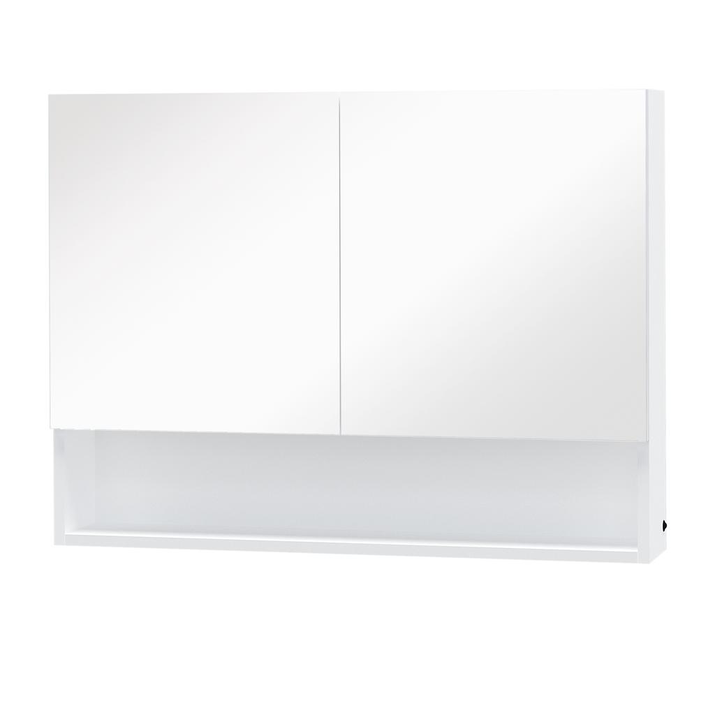 Wall Mirror Cabinet with LED Lights, Open Shelf and Internal Shelf, 80x15x60cm