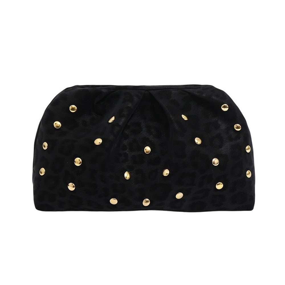 Versatile Matt Side Clutch Bag Retro Large Capacity Lady Hand-held Purse Leopard Print Magnetic Button Pleated Rivet Handbag