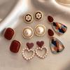 Temperament Geometric Red Enamel Drop Earrings For Women Retro Square Imitation Pearl Flower Heart Round Earrings Luxury Jewelry