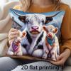 2D Flat - 1pc 2D Flat Printing Scottish Highland Cattle Family Double-Sided Printed Pillowcase, Pastoral Farm Animal Pattern Home Decor Cushion Cover,